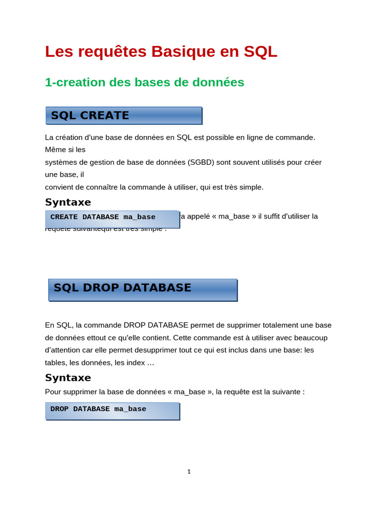 Requêtes SQL : Création et Gestion | PDF | SQL | Bases de données