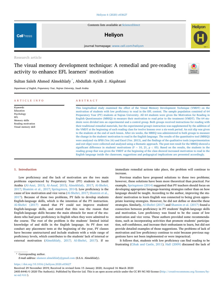 The Visual Memory Development Technique A Remedial and Pre-Reading ...