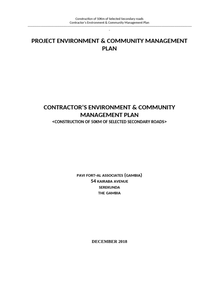 Contractors Environment and Community Management Plan | PDF | Road ...