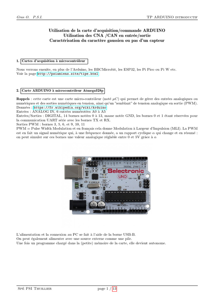 TP Arduino : Introduction et Mesures | PDF | Ingénierie informatique ...