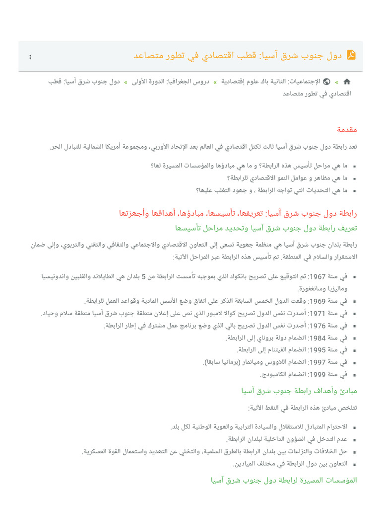 Dol Jnob SHRQ Aasia QTB Aqtsadi Fi Ttor Mtsaad 12 | PDF
