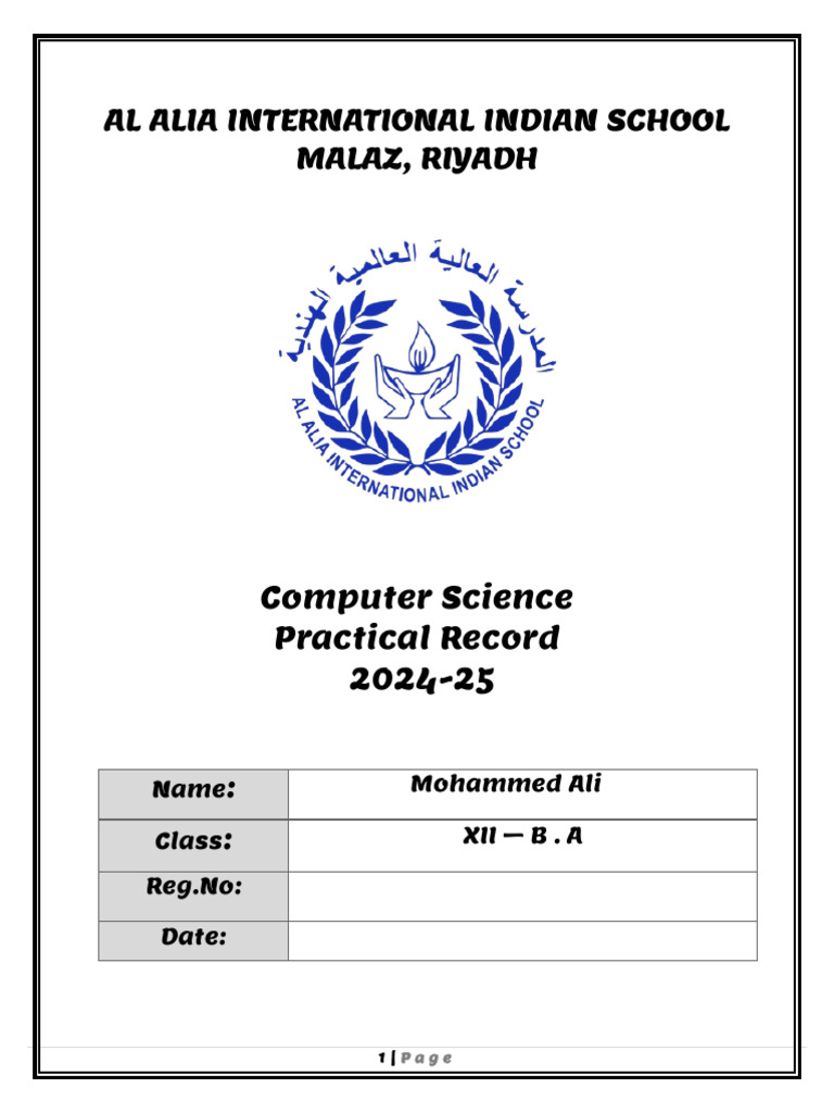 Computer Science Practical Record 2024-25 | PDF | Table (Database) | Sql
