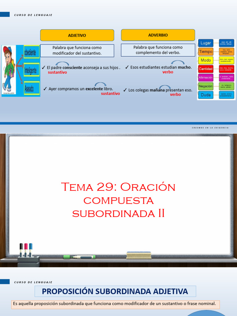 PRE - Lenguaje, Tema 29, Oración Compuesta Subordinada II, IV-B | PDF ...