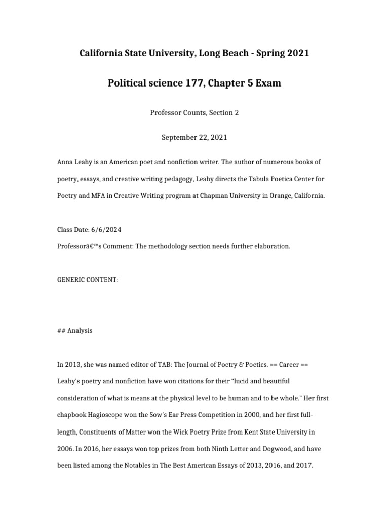 Political Science 177 Chapter 5 Exam | PDF