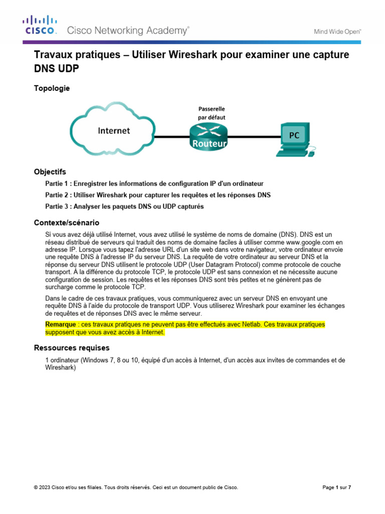Wireshark : Analyse de capture DNS UDP | PDF | Système de noms de ...