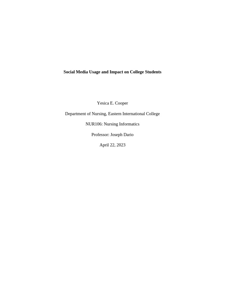Social Media Usage and Impact On College Students | PDF | Social Media ...
