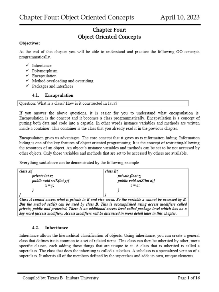 OOP Concepts: Inheritance & Encapsulation | PDF | Method (Computer ...