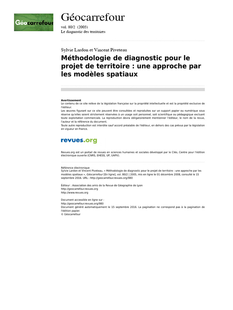 Diagnostic territorial par modèles spatiaux | PDF | Analyse spatiale ...