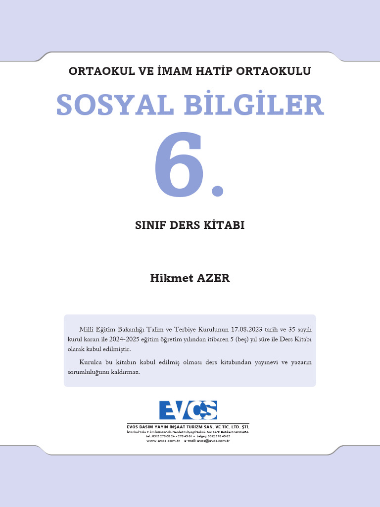 Sosyal Bilgiler 6.snf Ders Kitab 2023 2024 | PDF