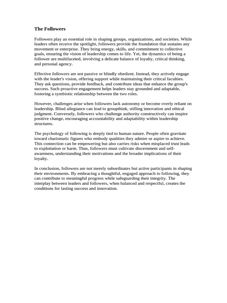 The Role of Followers in Leadership Dynamics | PDF