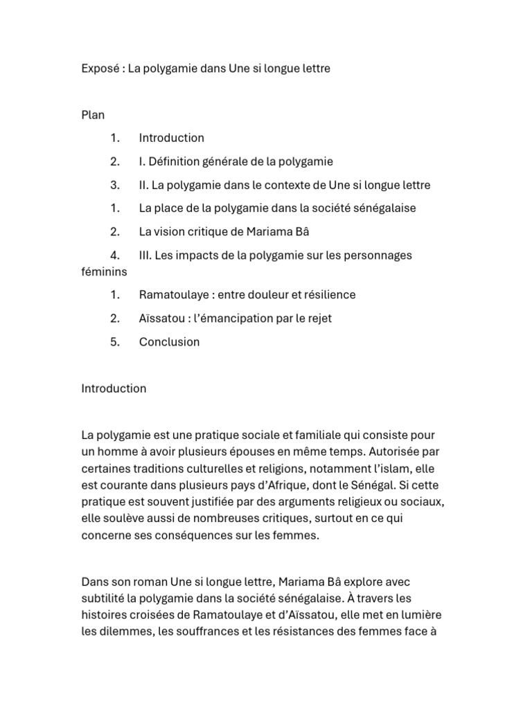 Polygamie et féminisme dans Une si longue lettre | PDF | Polygamie