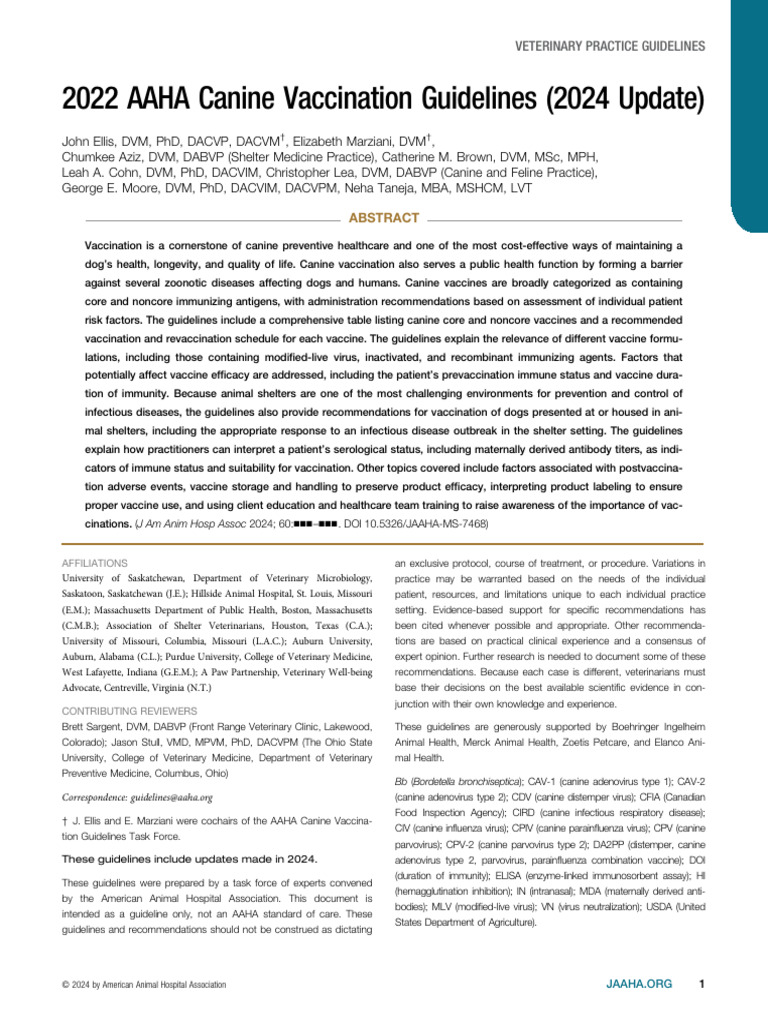 The 2022 aaha canine vaccination guidelines pdf vaccines lyme disease