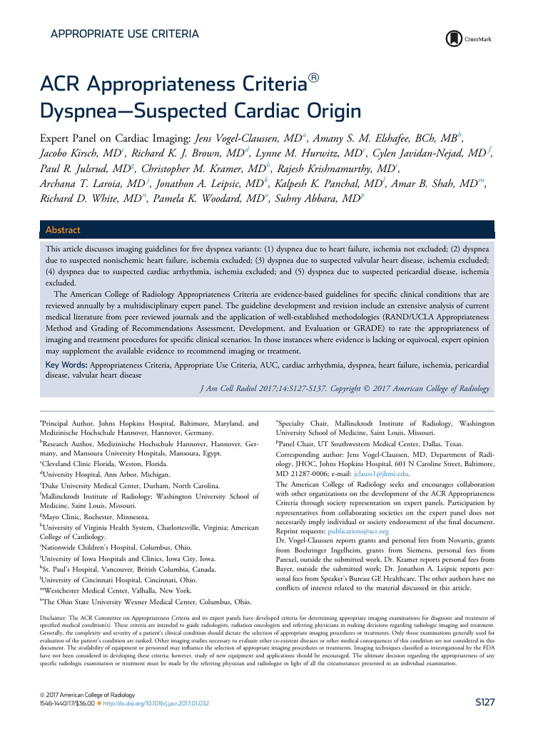ACR Appropriateness Criteria Dyspnea Sus - 2017 - Journal of The ...