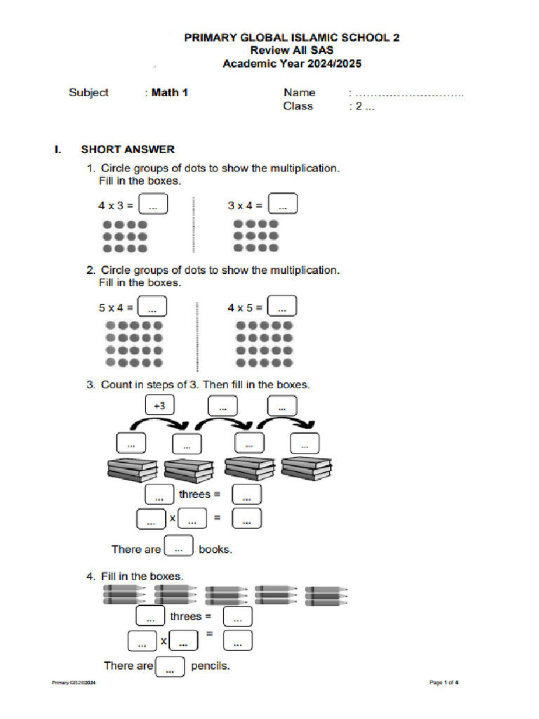 REVIEW Math 1 - Grade 2 | PDF
