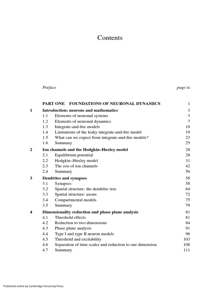 Neuronal Dynamics Contents Pdf Neuroscience Computational