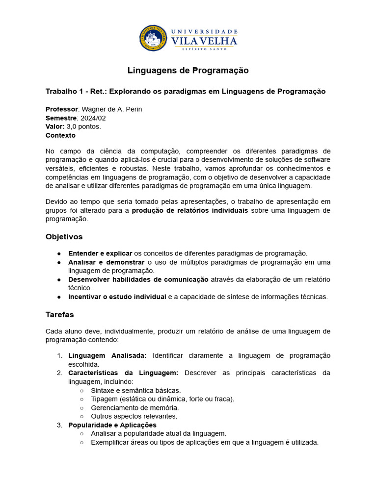 Análise de Paradigmas em Linguagens de Programação | PDF | Linguagem de ...