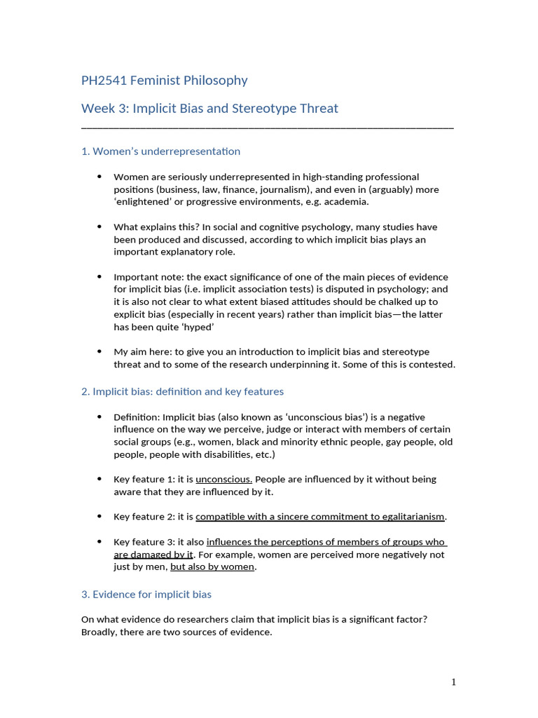Implicit Bias and Stereotype Threat Explained | PDF | Stereotypes | Bias
