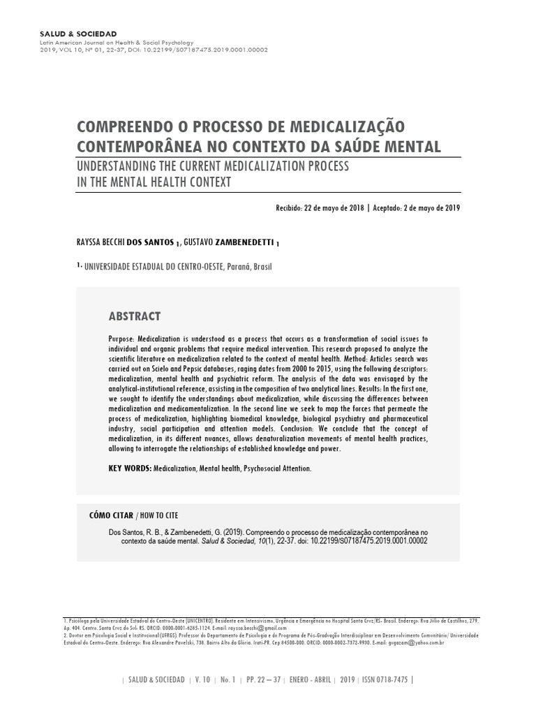 Medicalização na Saúde Mental: Análise Crítica | PDF | Sociologia ...