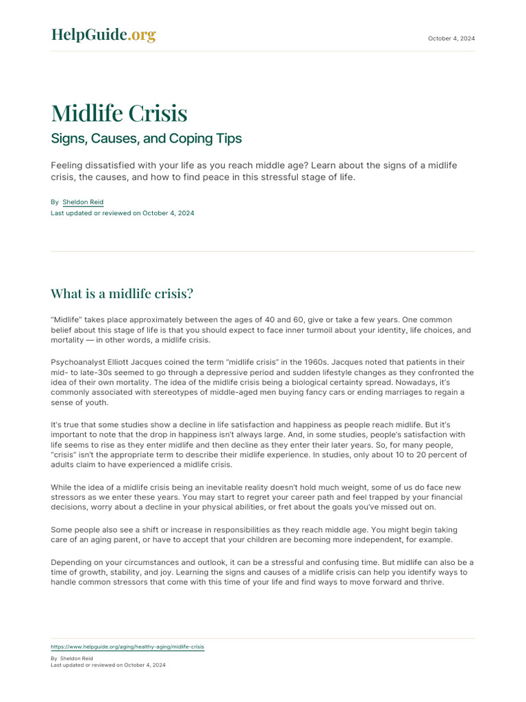 Understanding Midlife Crisis Signs | PDF | Stress (Biology) | Major ...