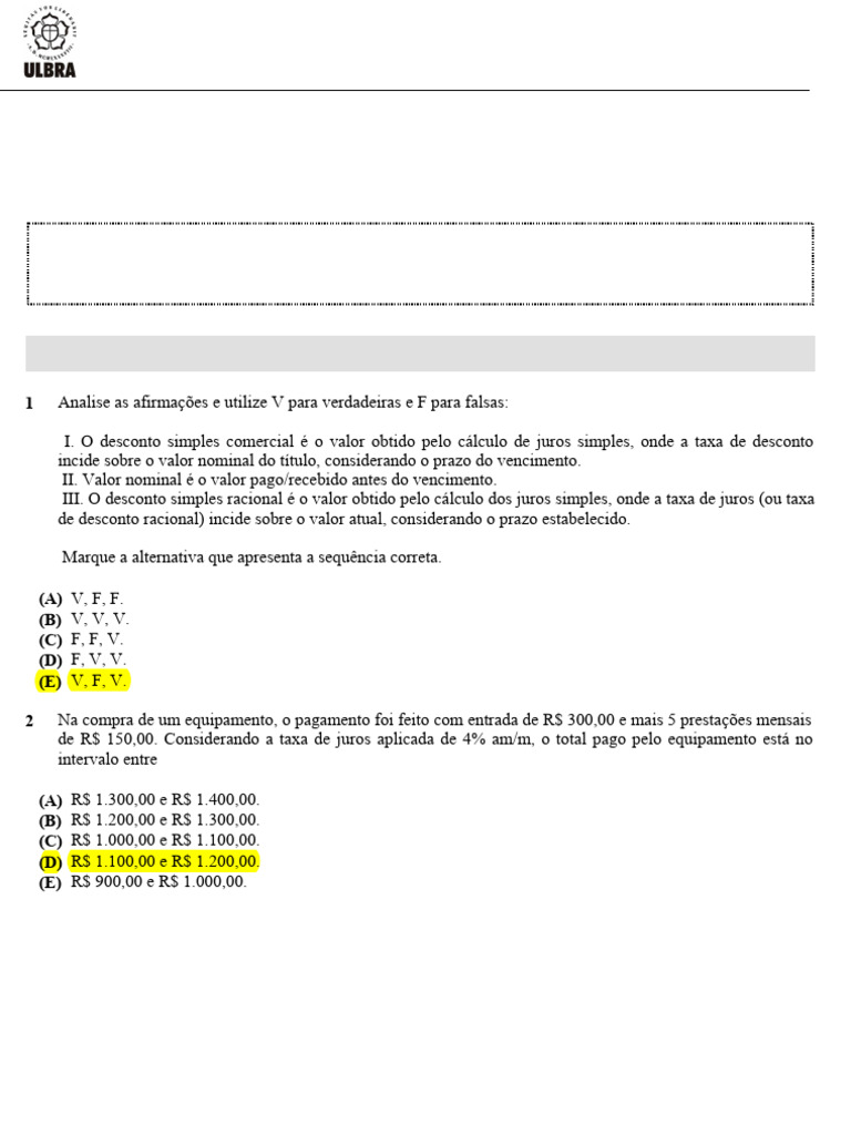 Matemática Financeira Compilado | PDF | Juros | Desconto