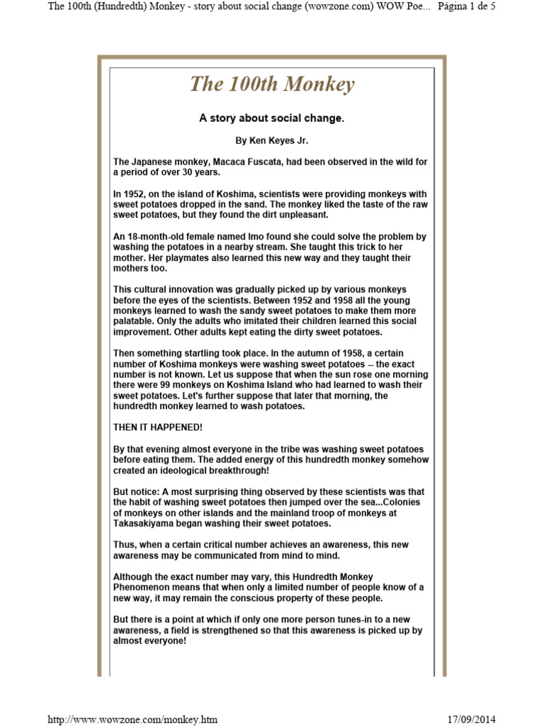 The Hundredth Monkey Phenomenon | PDF