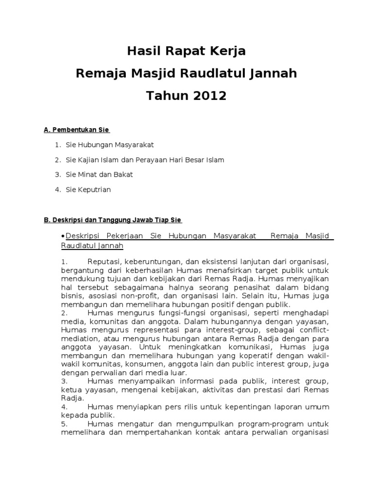 Hasil Rapat Kerja Remaja Masjid Raudlatul Jannah 2012