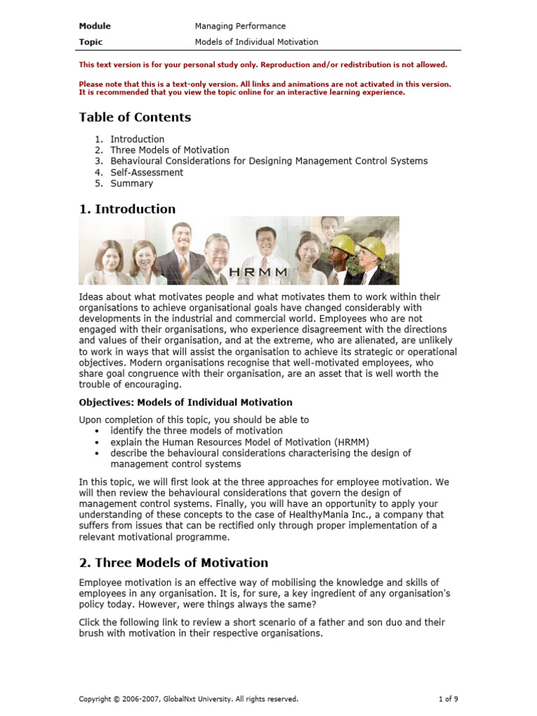 Models of Individual Motivation | PDF | Motivation | Motivational