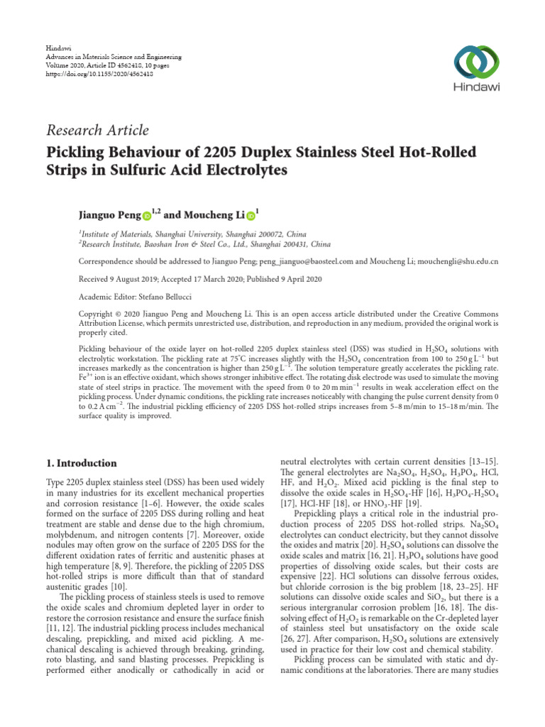 Pickling of 2205 Duplex Stainless Steel | PDF | Stainless Steel | Corrosion