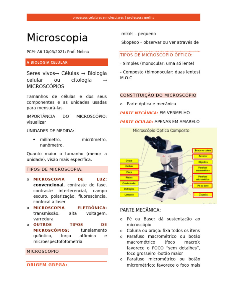 Tipos e Uso do Microscópio em Biologia | PDF | Microscópio | Ótica