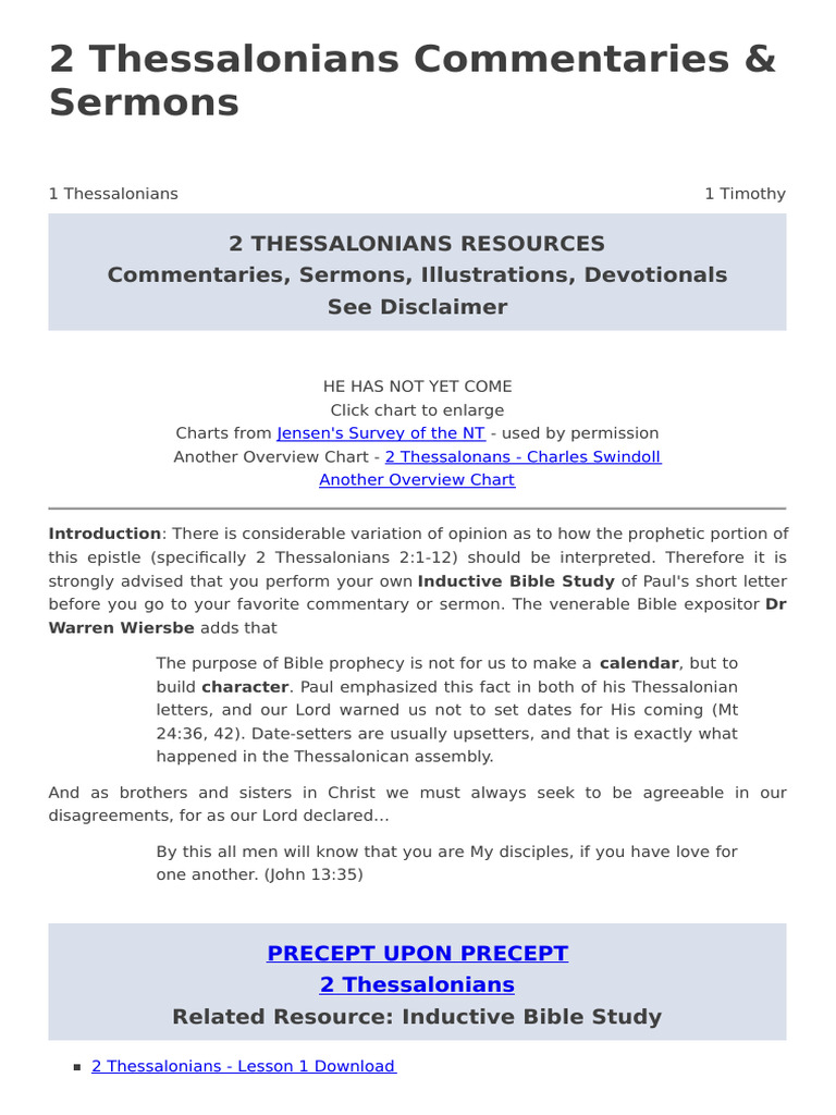 2 Thessalonians Commentaries & Sermons | PDF | Rapture | Second Epistle ...