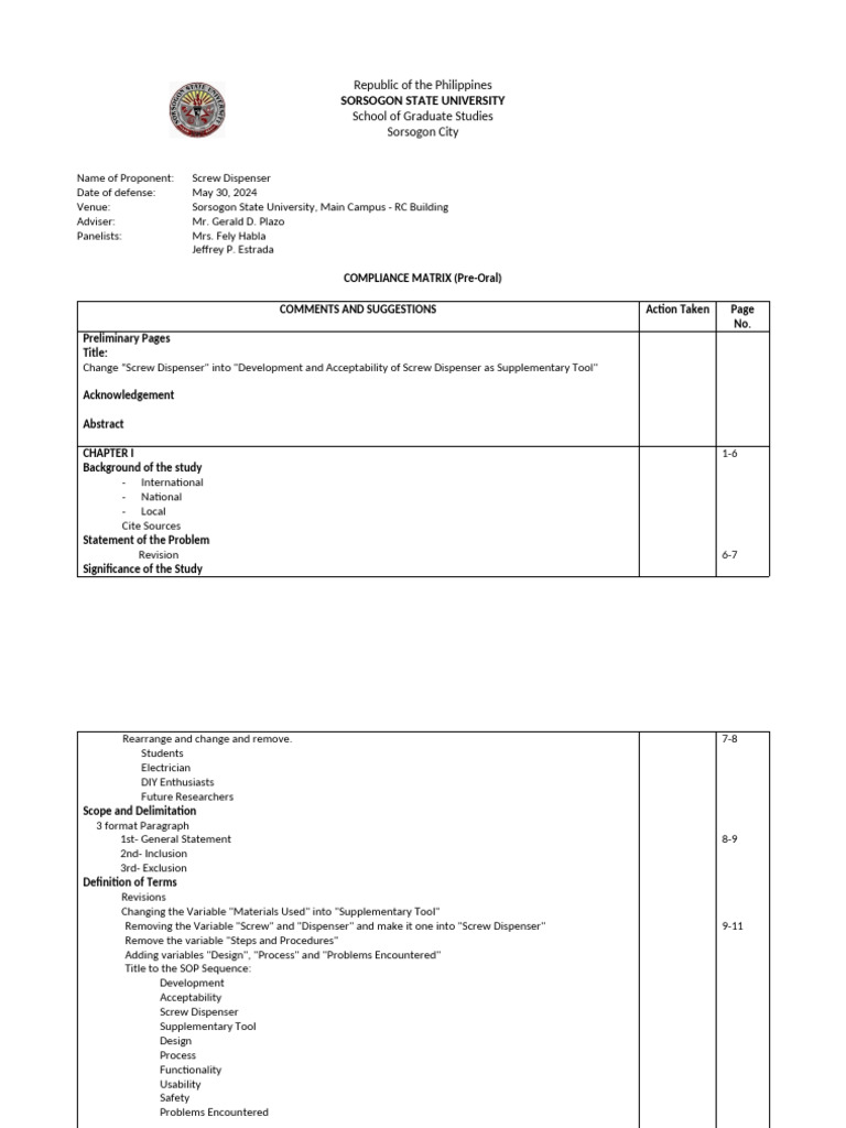 COMPLIANCE MATRIX Auto RS 1 | PDF