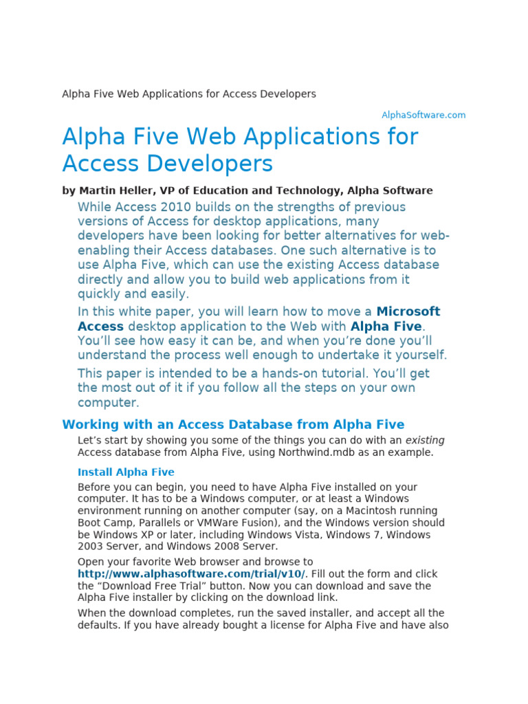 Alpha Five for Access Database Web Apps | PDF | Databases | Microsoft ...