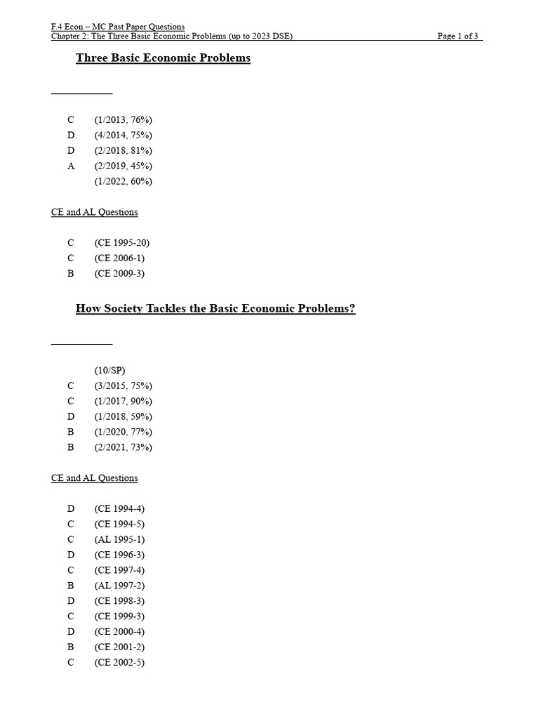 2023 DSE Econ MC Past Paper Answers | PDF