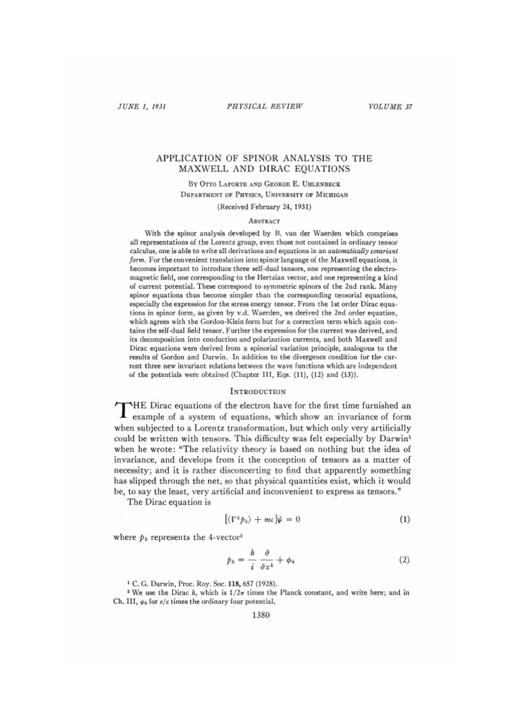 Spinor Analysis in Maxwell & Dirac Equations | PDF | Tensor | Applied ...