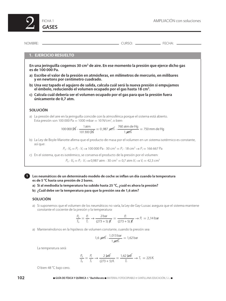 Ejercicios Resueltos sobre Gases en Física y Química | PDF | Gases ...