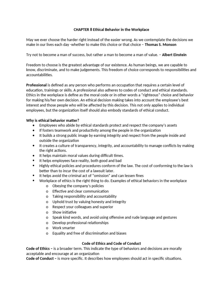 Workplace Ethics and Behavior Guide | PDF | Integrity | Morality
