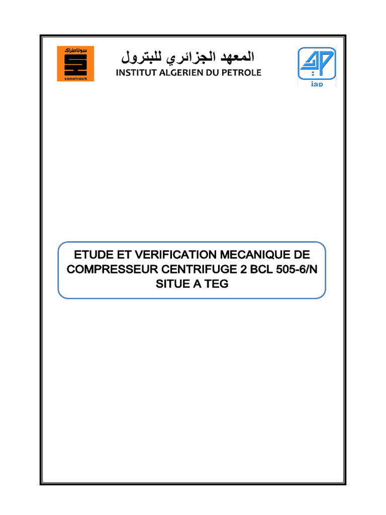 Étude sur le compresseur centrifuge 2BCL 505-6/N | PDF | Pompe | Machine