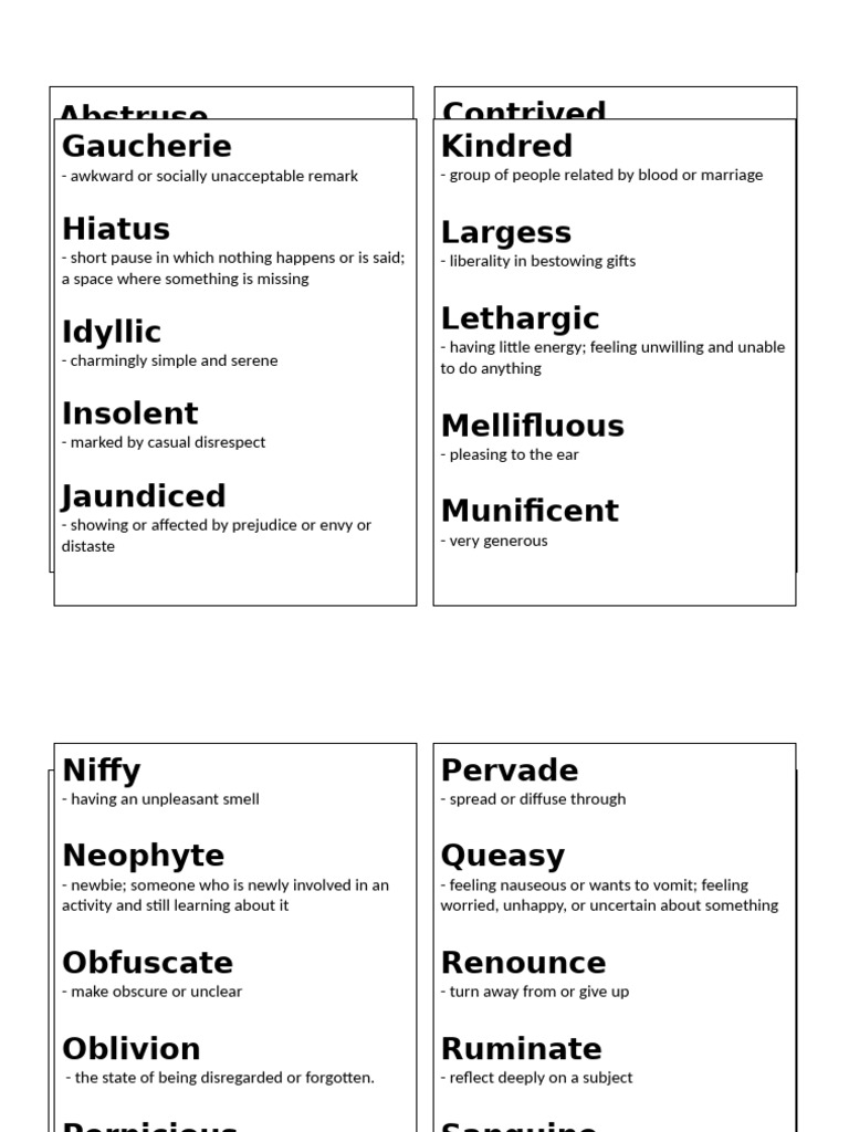 Vocabulary List of Unique Adjectives | PDF | Psychological Concepts ...