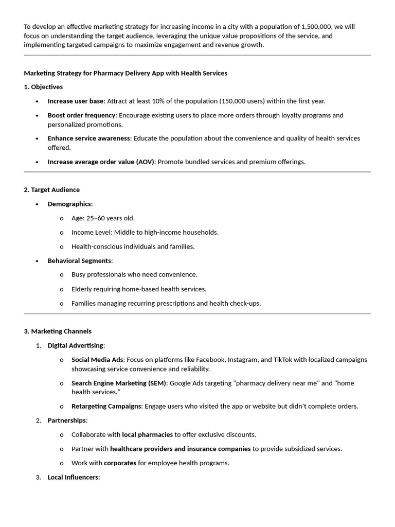 Marketing Strategy for Pharmacy Delivery App | PDF | Marketing | Target ...