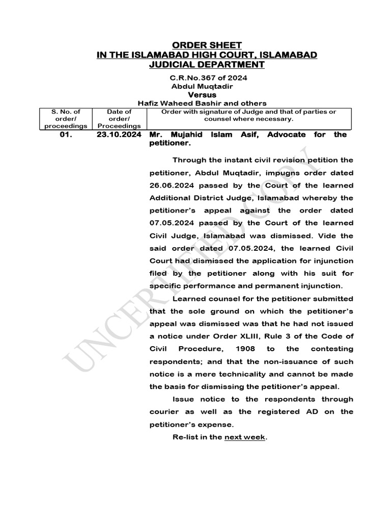 C.R.no.367 of 2024 Abdul Muqtadir vs. Hafiz Waheed Bashir and Others ...
