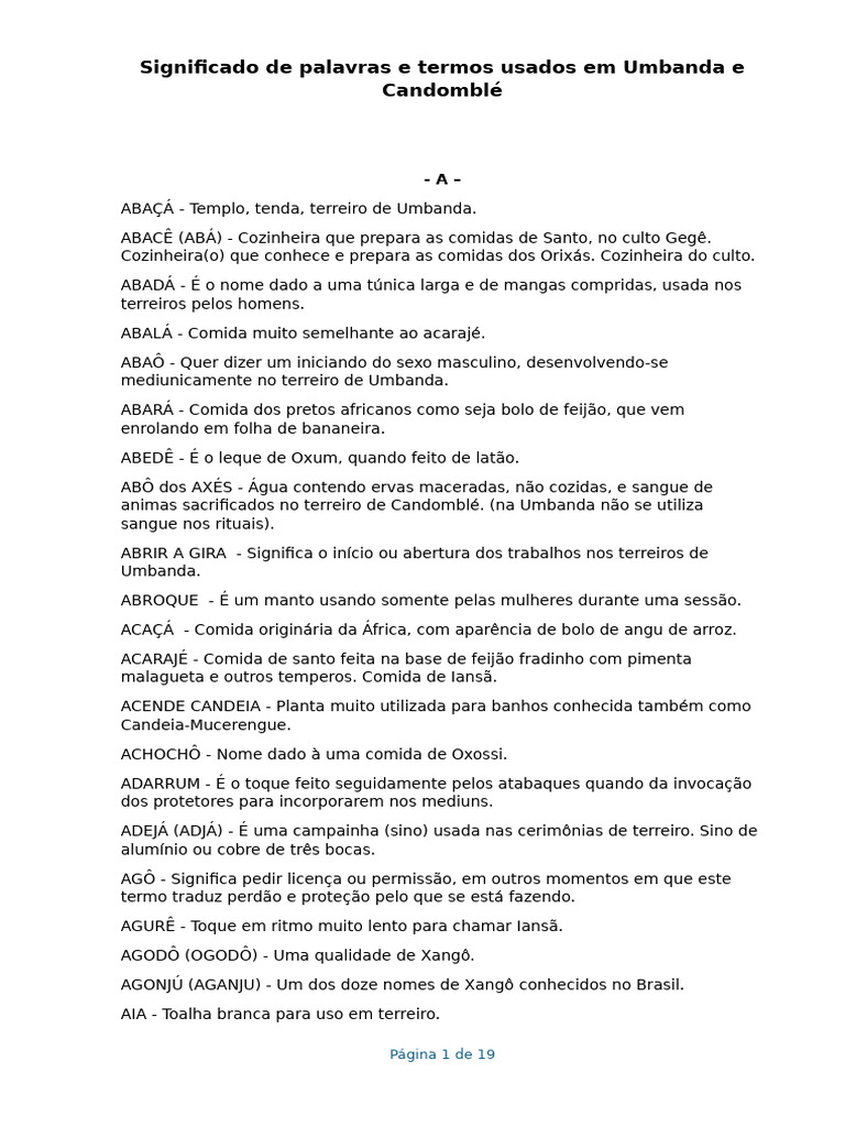 Termos e Significados na Umbanda e Candomblé | PDF