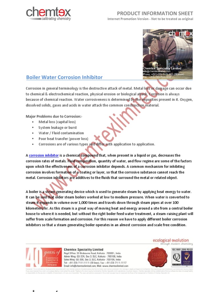 Boiler Water Corrosion Inhibitor Guide | PDF | Corrosion | Boiler