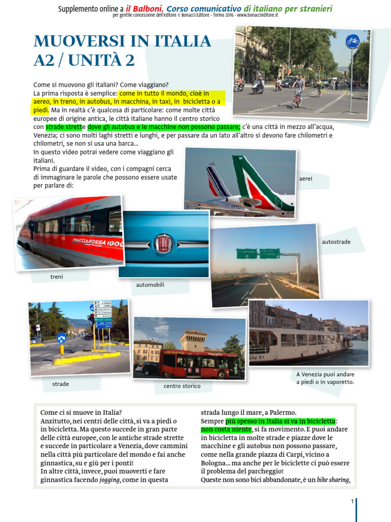 Balboni A2 MUOVERSI IN ITALIA | PDF