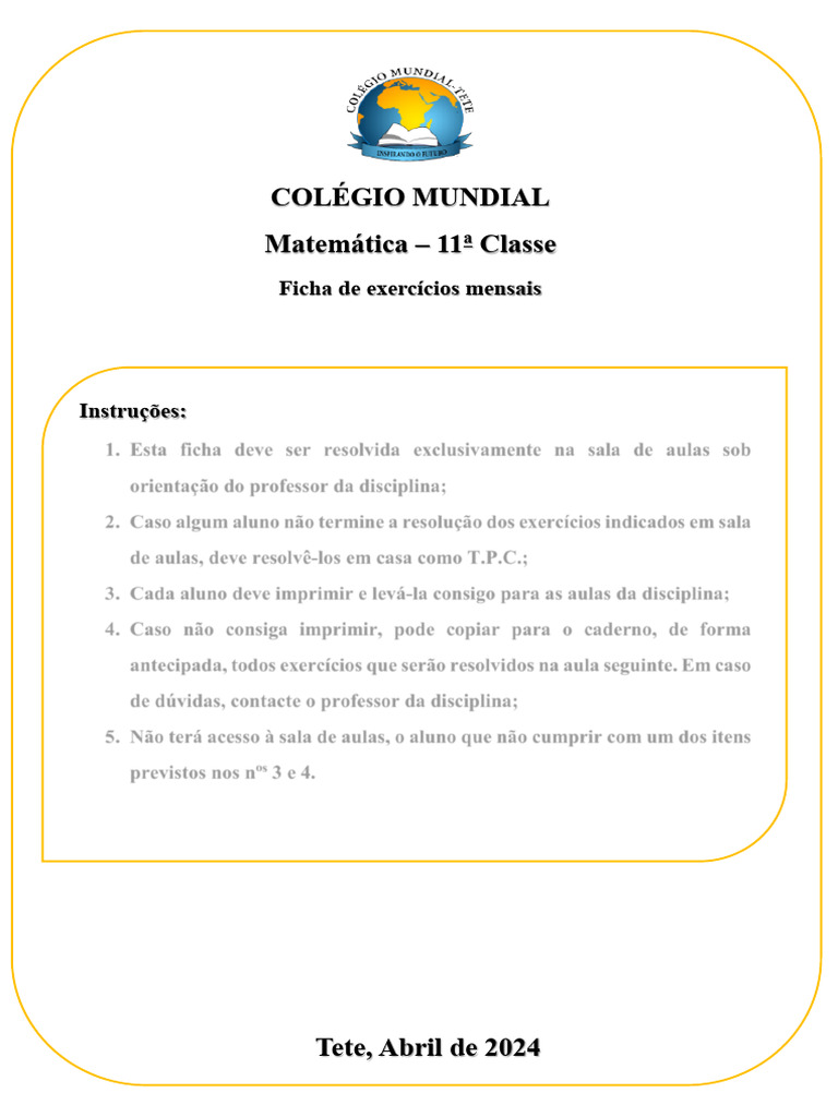 Exercícios de Matemática para 11ª Classe | PDF | Número real | Equações