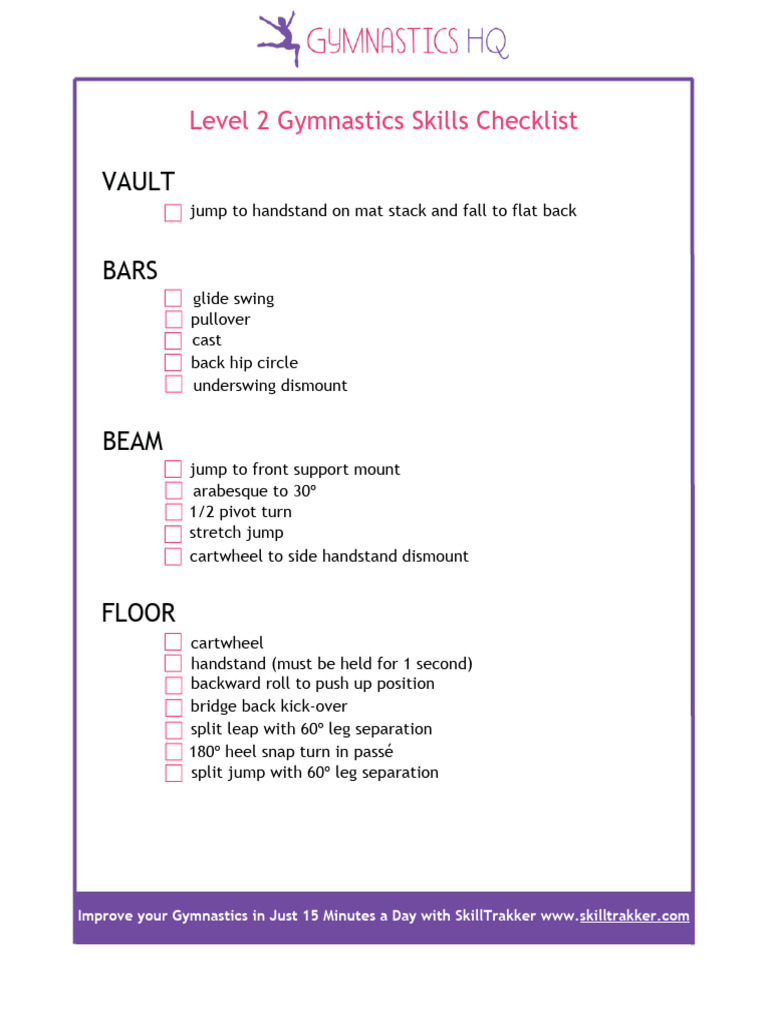 Level 2 Gymnastics Skills Checklist | PDF