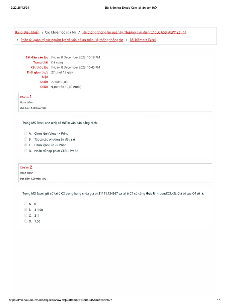 HTTTQL - BT Excel | PDF
