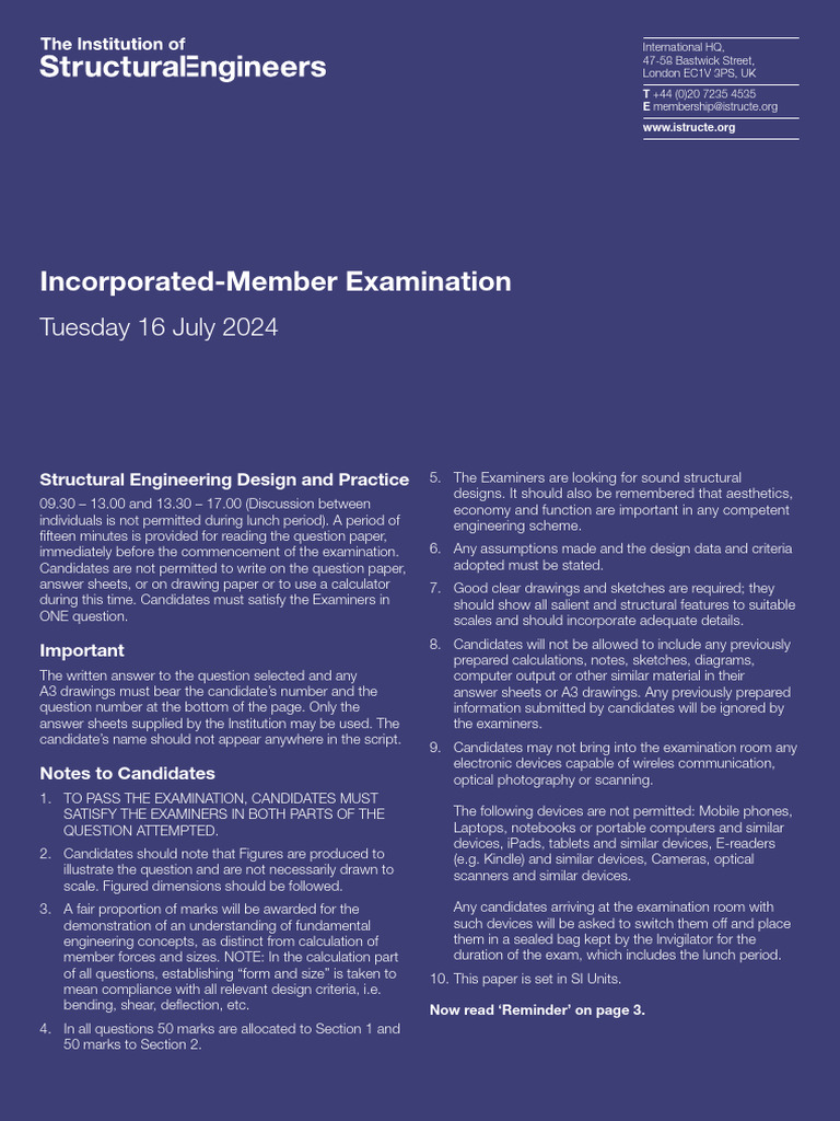 IStructE Incorporated Member Exam Guide | PDF | Crane (Machine) | Stairs