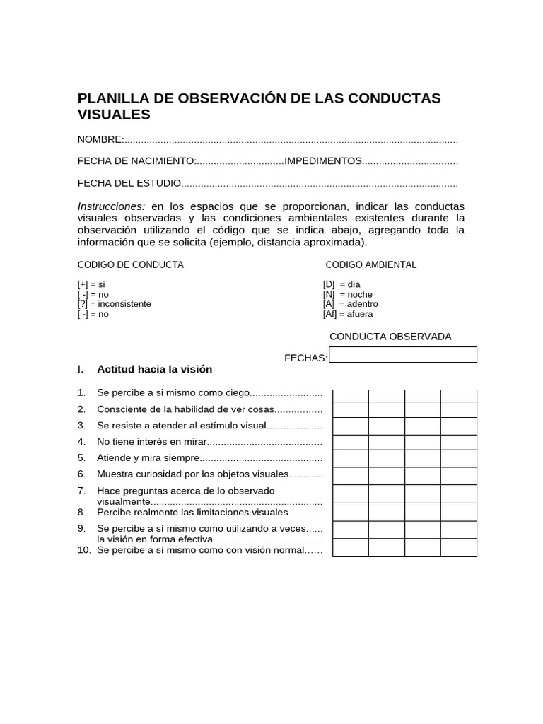 Observación de Conductas Visuales | PDF | Percepción visual | Lentes
