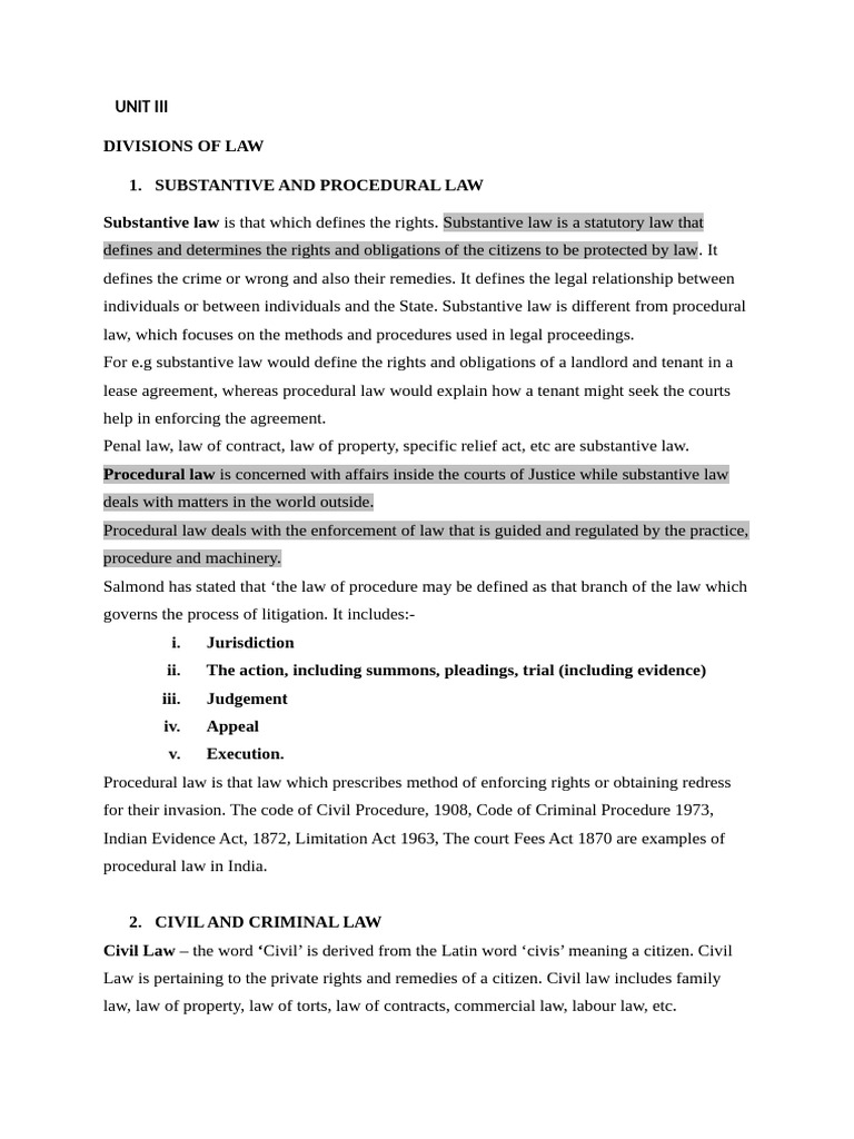 Types of Law: Substantive, Procedural, and More | PDF | Precedent ...