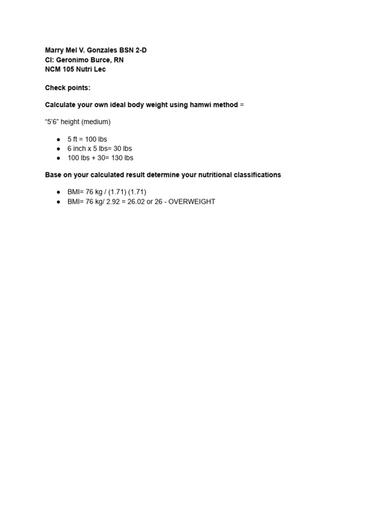 Ideal Body Weight & BMI Calculation Guide | PDF